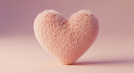 Pink fluffy heart shape on pale pink background, symbolizing love, Valentine's Day, tenderness, softness Free space for text or logo
