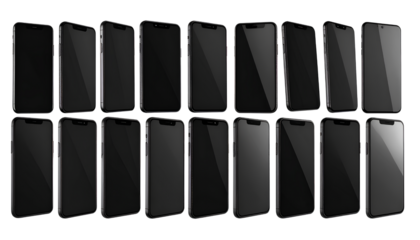 Modern Black Smartphone Back Views in Flat Rays Layout, Isolated on Transparent Background PNG