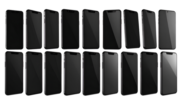 Modern Black Smartphone Back Views in Flat Rays Layout, Isolated on Transparent Background PNG