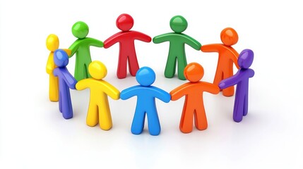A group of colorful, stylized human figures in a circle, holding hands, with a white background.