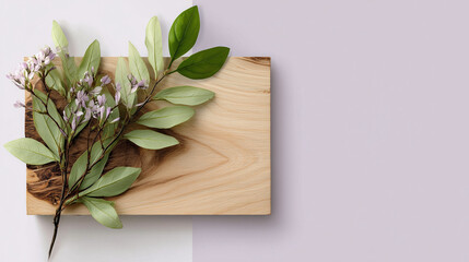 Natural Wooden Tree Slices with Greenery on White Background—Minimalist Eco Decor and Organic Design, 