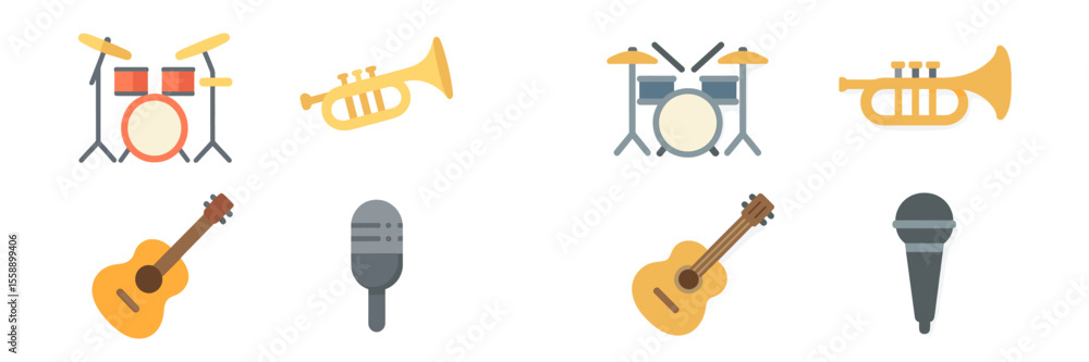 Aufkleber different musical instruments displayed in a colorful arrangement showcasing various sounds and musi