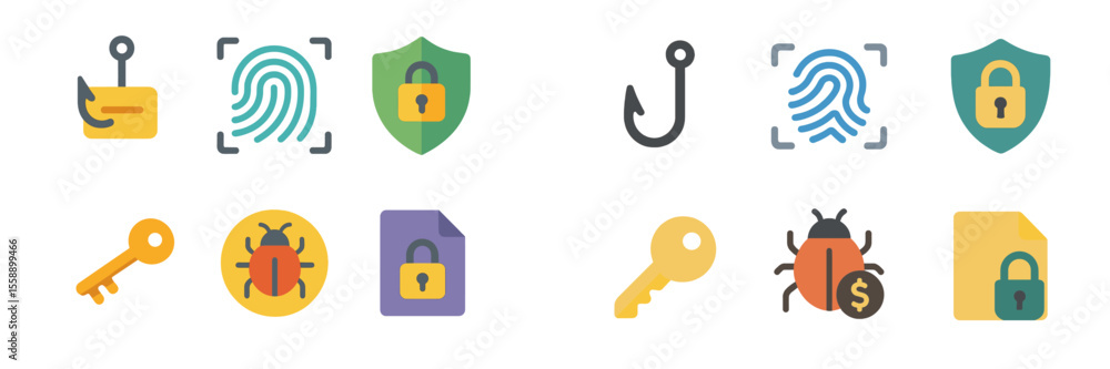Poster secure your data with user-friendly icons representing cybersecurity elements and concepts