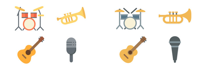 Different musical instruments displayed in a colorful arrangement showcasing various sounds and musicianship