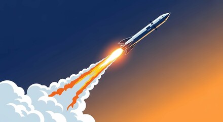 High-speed Space Rocket Launch with a Fiery Tail of Flames