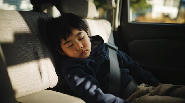 車のチャイルドシートで眠る5歳男児