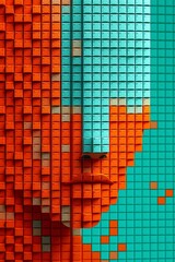 Fototapeta premium Pixelated Portrait Geometric Face in Vivid Hues