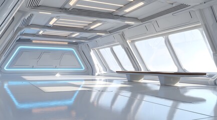 Obraz premium Clean White Space Station Interior Presentation Room