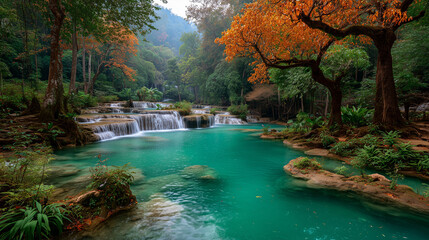 Fototapeta premium Big river clear water and mini waterfall autumn.