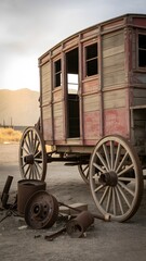 Obraz premium A wooden wagon in a town