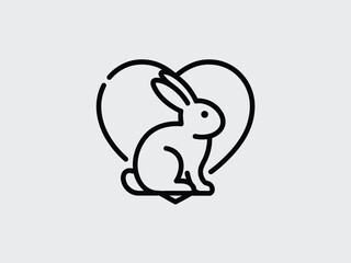 Black outline rabbit inside heart shape on light gray background