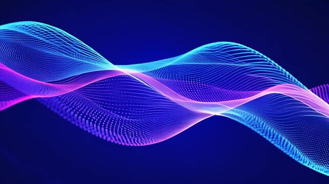 Wavy blue and pink patterns of connected dots against a dark blue backdrop