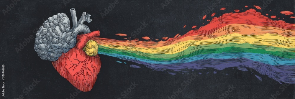 Aufkleber rainbow connection between brain and heart symbolizes neurodiversity and emotional expression in vib