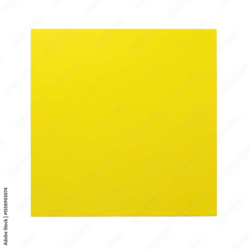 Poster a vibrant yellow construction paper, perfectly flat and pristine with crisp edges, isolated on a pur