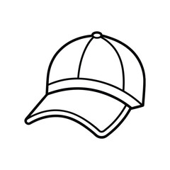 Simple line art drawing of a classic baseball cap with a curved brim.