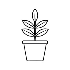 Simple outline drawing of a potted plant with growing leaves.