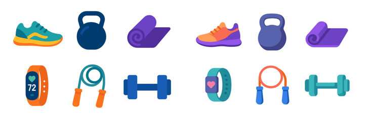 Collection of fitness equipment and accessories for various workouts, illustrating active lifestyle choices