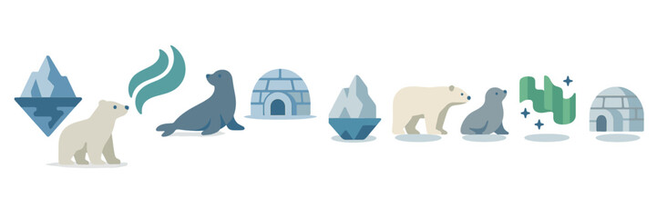 Polar wildlife and icy landscapes in a winter wonderland featuring seals and bears © icon_art