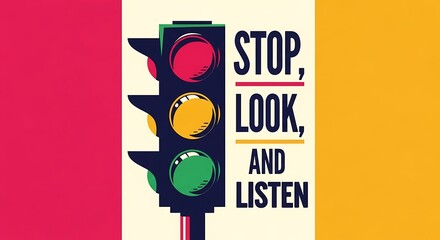Stop, Look, and Listen Traffic Safety Awareness Graphic