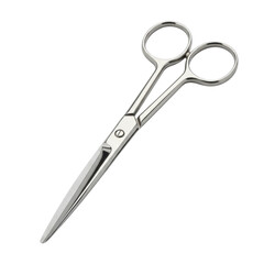 Obraz premium Highly polished, reflective stainless steel angled tip precision scissors, sharp blades, ergonomic handles, pristine, on a transparent, seamless, isolated, shadowless studio background. Concept for