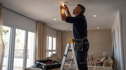 Skilled Tradesman Replacing Recessed Fixture