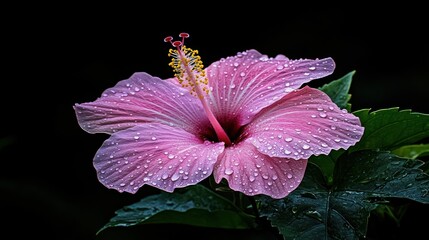 Pink Hibiscus with Dew Drops: A Stunning Close-Up