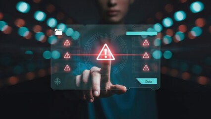 Futuristic security alert presented on holographic interface