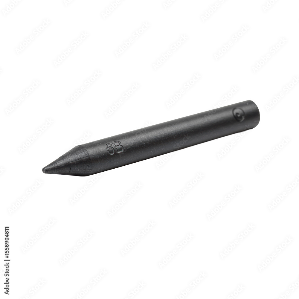 Poster a new, unused 6b graphite stick, cylindrical and charcoal grey with subtle '6b' marking, centered on