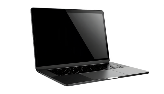 Sleek silver laptop computer device isolated on a black background with copy space