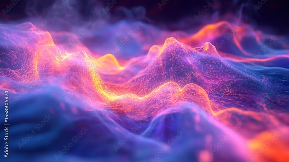 Poster abstract flowing energy waves of light and color creating mesmerizing patterns