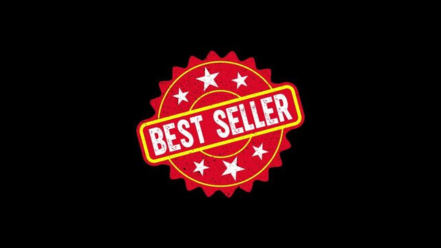 Best seller stamp batch icon animation. Best seller stamp slide down motion graphics. Rubber Stamp Icon 4k video.