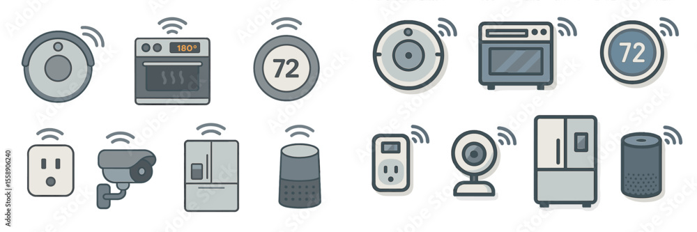 Poster smart home devices arranged in a modern layout showcasing connectivity and automation features