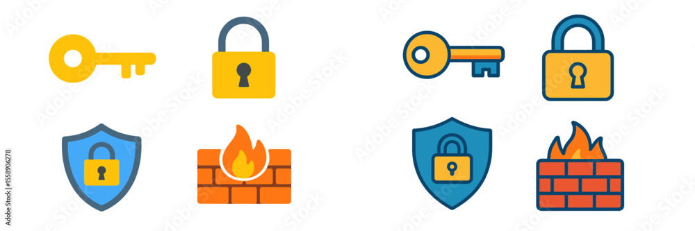 Poster key and lock icons representing security concepts for digital protection and access control design