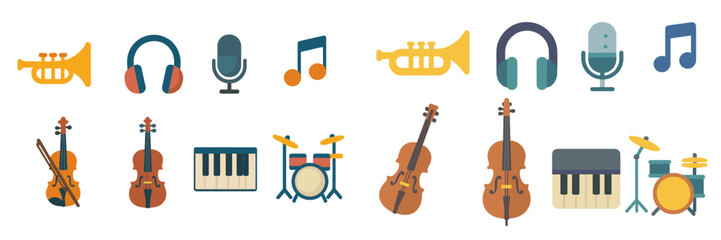 Colorful illustration of musical instruments and symbols representing various musical genres and moods