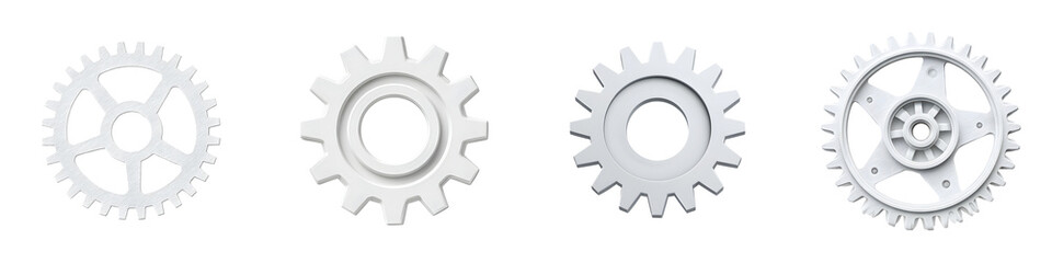 Four White Gears on White Background - Mechanism Concept Illustration