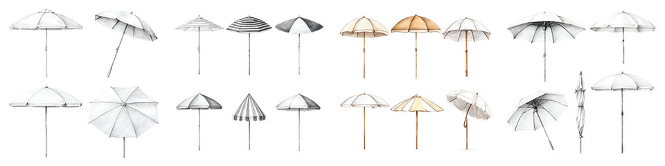 Umbrella Collection: Beach and Patio Shades in Various Styles - Isolated on White