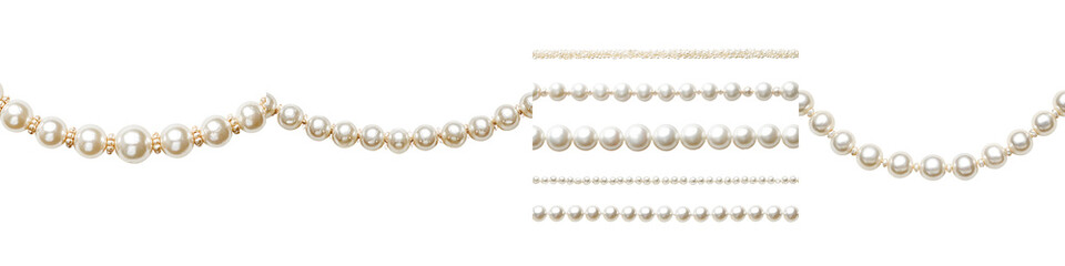 Elegant Pearl Strand Collection: Different Sizes and Arrangements on White