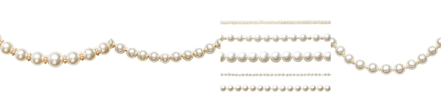 Elegant Pearl Strand Collection: Different Sizes and Arrangements on White