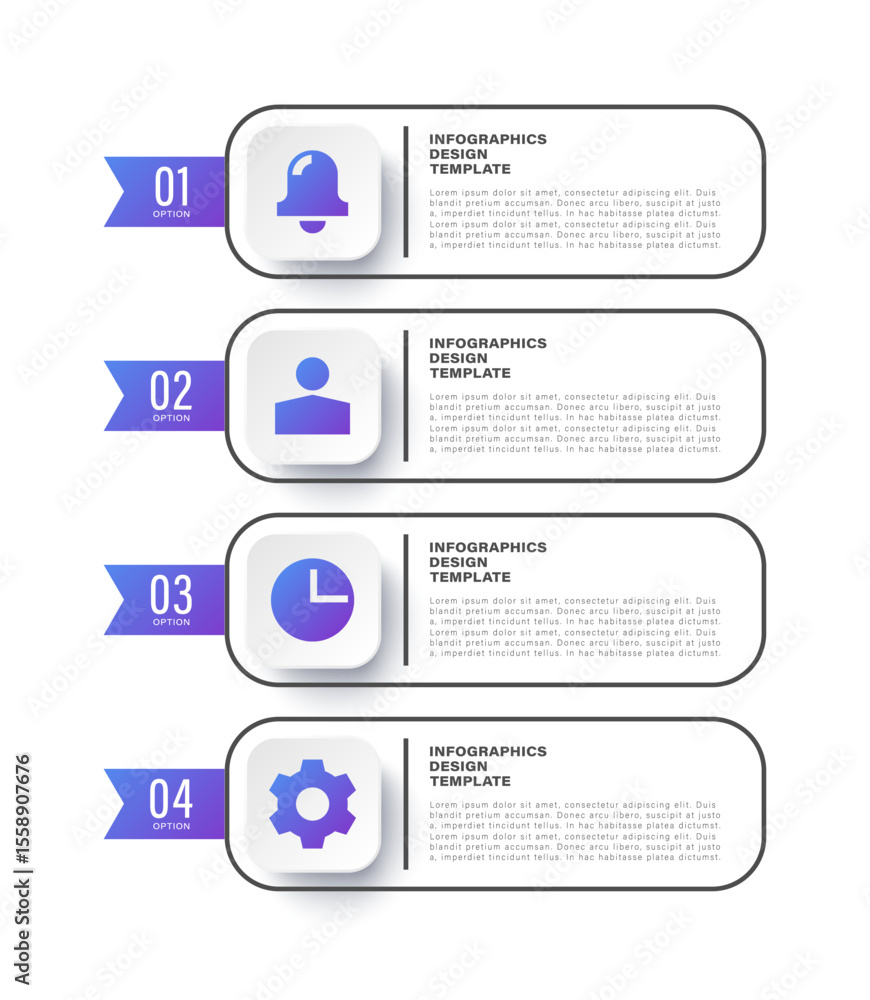 Poster four steps or options vertical infographic template. infographic layout with icons for presentation 
