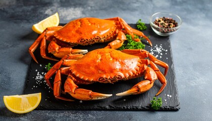 Crab (e.g., King Crab, Dungeness)
Large crustaceans with spindly legs and sweet white meat. Usually shown cracked open, served hot or cold with drawn butter.