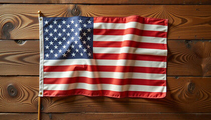 Obraz premium American flag displayed on rustic wooden background 