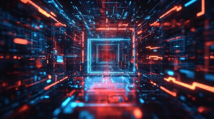 Digital Gateway: A mesmerizing digital portal blazes with vivid neon lights, beckoning viewers into the heart of a virtual realm. A dynamic fusion of technology and artistry