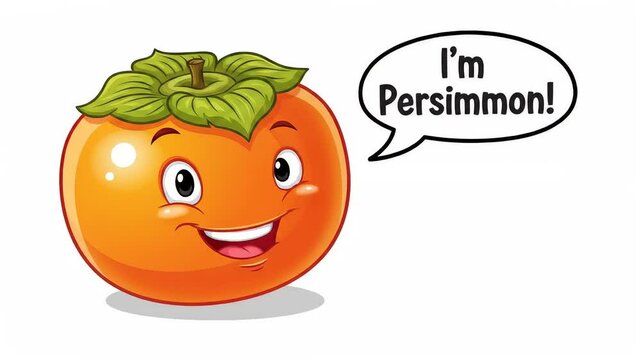 Happy Cartoon Persimmon Character with Speech Bubble on White Background