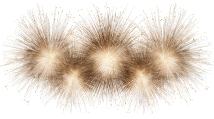 Symmetrical Gold Fireworks with Glowing Yellow Sparks on Transparent Background

