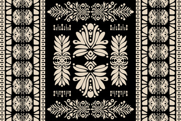Ikat floral paisley embroidery seamless pattern. Ikat ethnic flower oriental pattern traditional. Motifs African boho. Ethnic ikat floral Border Indian floral Aztec embroidery border
