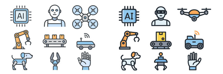 Innovative technology icons showcase AI, robotics, and automation in various applications