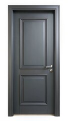 Naklejka premium Dark Gray Paneled Interior Door with Silver Handle and Lock on White Background image