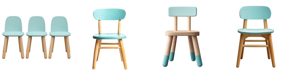 Set of Watercolor Children Chairs, Kids Furniture Illustration