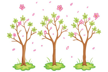 Obraz premium Spring blossom trees illustration with falling petals for seasonal designs and creative projects