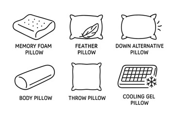 Types of pillows: memory foam, feather, down, body, throw, cooling gel